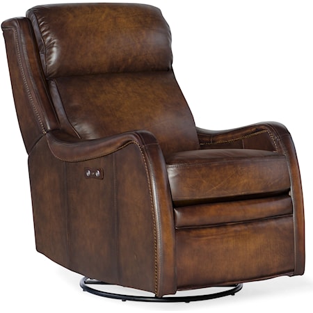 Transitional Leather Power Swivel Glider Recliner