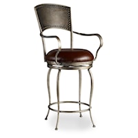 Metal Barstool with Leather Seat and Nailhead