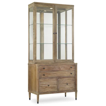 Display Cabinet with Utility Credenza and Lighted Hutch