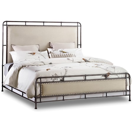 King Slumbr Metal Upholstered Bed with Nailhead Trim