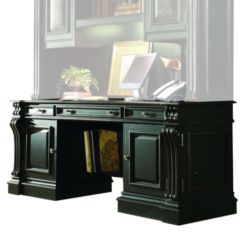 Traditional Computer Credenza with Thickly Reeded Pilasters