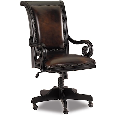 Traditional Leather Upholstered Tilt Swivel Executive Chair on Caster Base