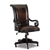 Traditional Leather Upholstered Tilt Swivel Executive Chair on Caster Base