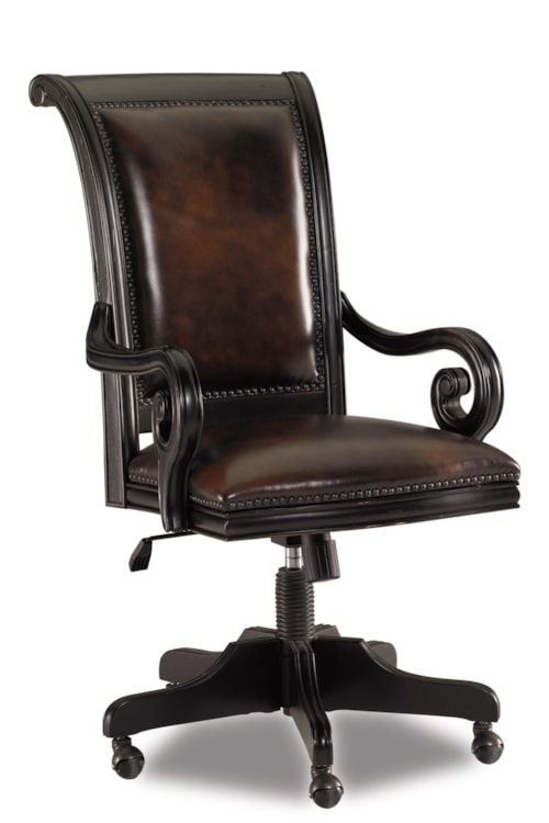 Traditional Leather Upholstered Tilt Swivel Executive Chair on Caster Base