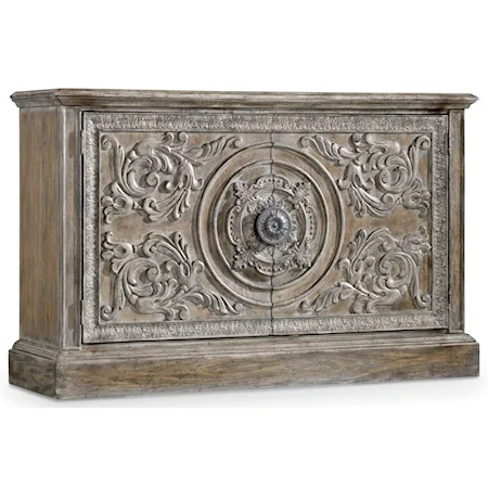 Global Two-Door Accent Console with Carved Floral Patterned Front