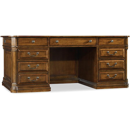 Traditional Leather Topped 9-Drawer Executive Desk