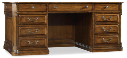 Traditional Leather Topped 9-Drawer Executive Desk