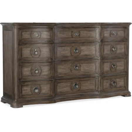 Traditional 12-Drawer Dresser with Felt Lined Jewelry Tray