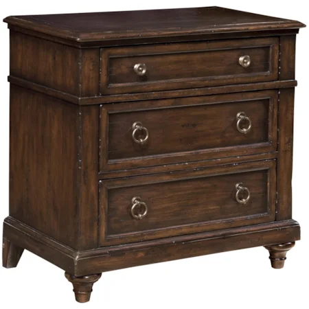 Three-Drawer Nighstand with Heavy Artistic Distressing & Antique Brass Finished Hardware