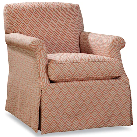 Upholstered Swivel Glider Chair with Rolled Arms and Skirt Base