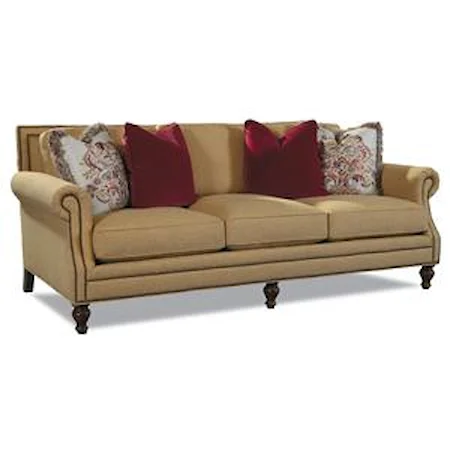 3 Leg Sofa with Rolled Arms and Nail Head Trim