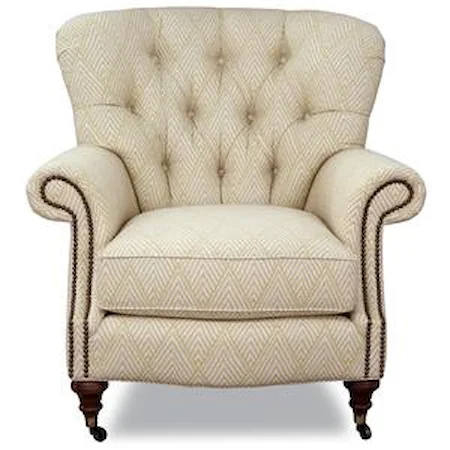 Traditional Upholstered Chair with Tufted Back, Nail Head Trim and Casters