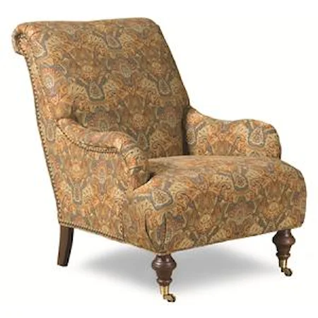Traditional Roll Back Chair with English Arms and Casters