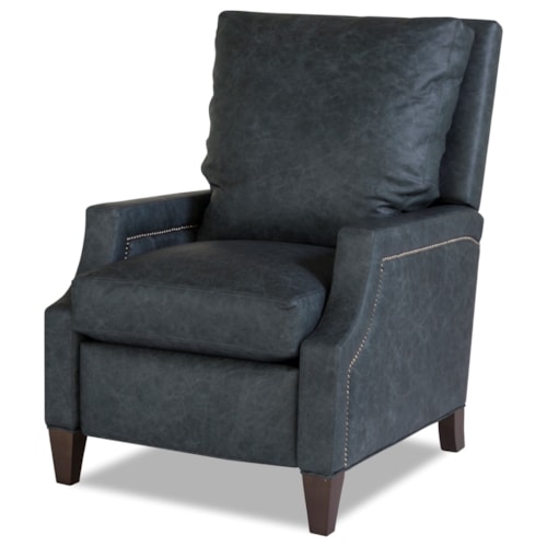 Transitional Power High Leg Recliner with Scooped Track Arms and Nailheads