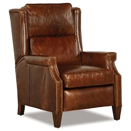 Transitional High Leg Recliner with Wing Back and Nailhead Studs