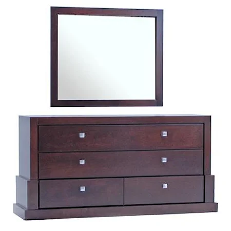 Contemporary 4 Drawer Dresser and Mirror Set