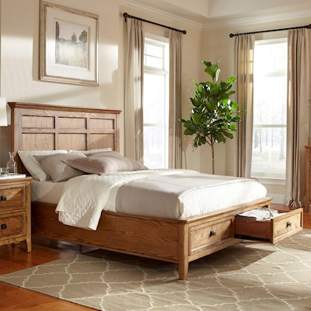 Queen Low-Profile Bed with Footboard Storage Drawers