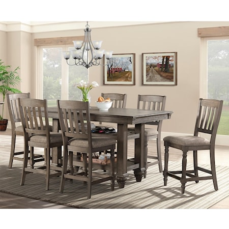 Transitional 7 Piece Dining Set with Lower Shelving