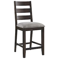 Transitional Counter Height Ladder Back Stool with Upholstered Seat