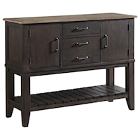 Transitional 3-Drawer Dining Server with Adjustable Interior Shelving and Open Lower Shelf