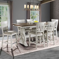 Cottage 7-Piece Counter Height Table and Chair Set with Upholstered Seats