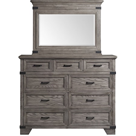 Tall 9-Drawer Dresser & Mirror