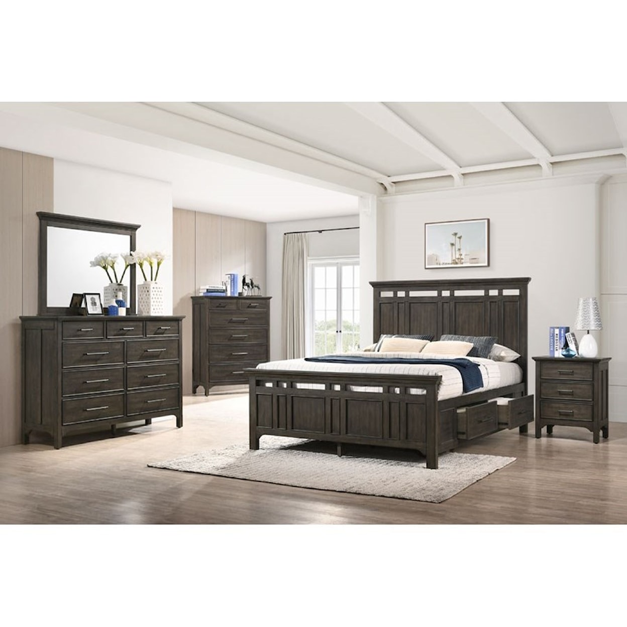 Intercon Hawthorne INCHW/KSKIT Contemporary King Panel Bed with Storage ...