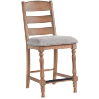 Relaxed Vintage Ladder Back Counter Height Stool with Upholstered Seat