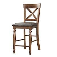 24" X-Back Barstool with Upholstered Cushion Seat