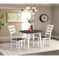 Transitional 3-Piece Drop Leaf Dining Table and Ladder Back Side Chair Dining Set