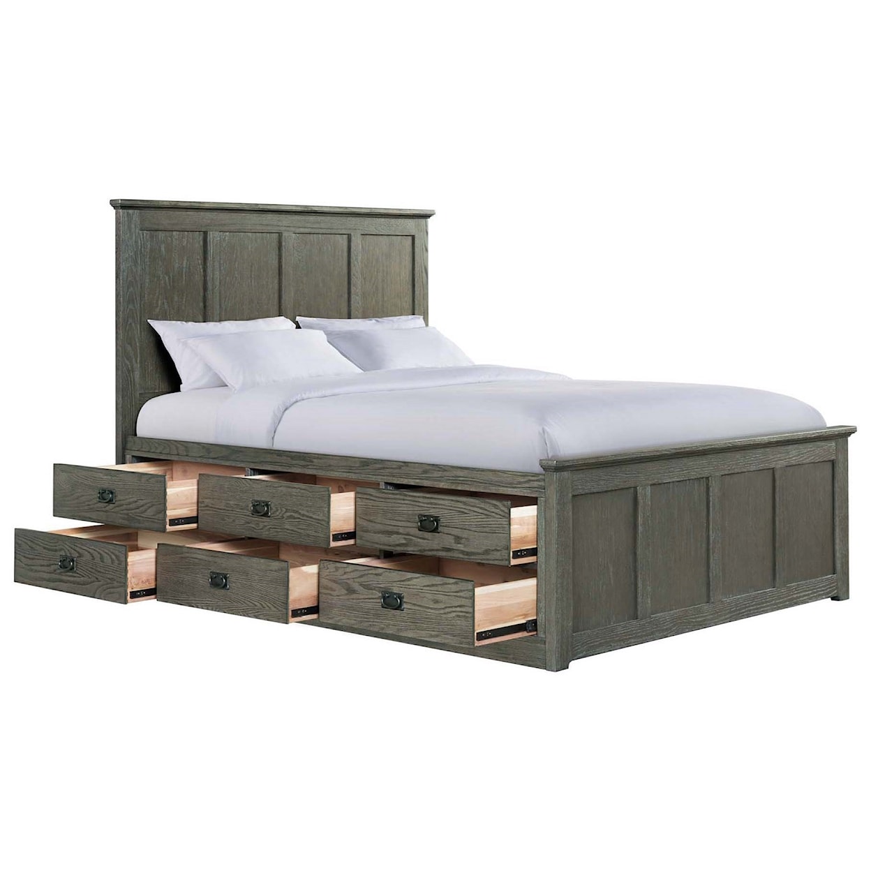 VFM Signature Oak Park King Panel Bed with 6 Storage Drawers