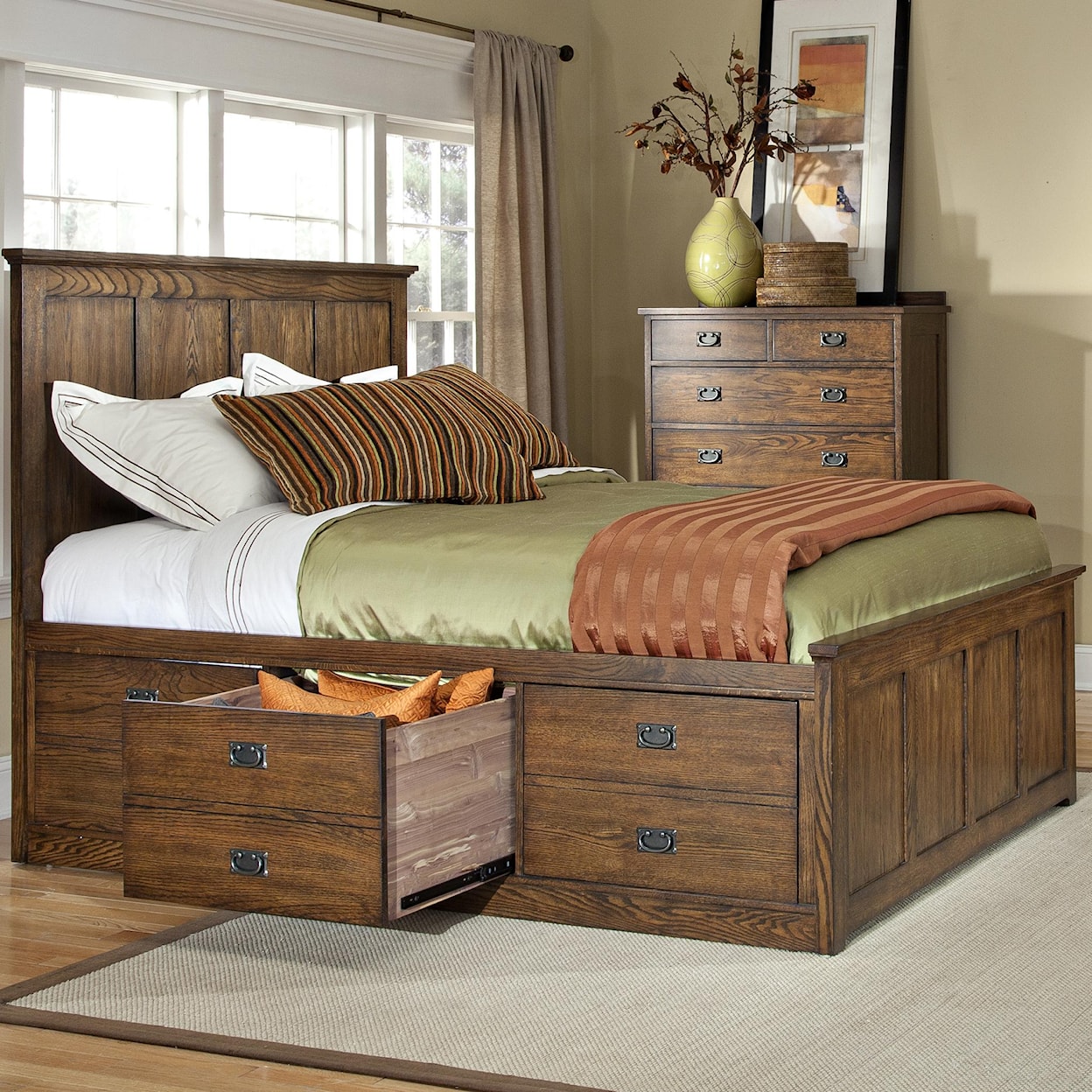 VFM Signature Oak Park King Panel Bed with 6 Storage Drawers