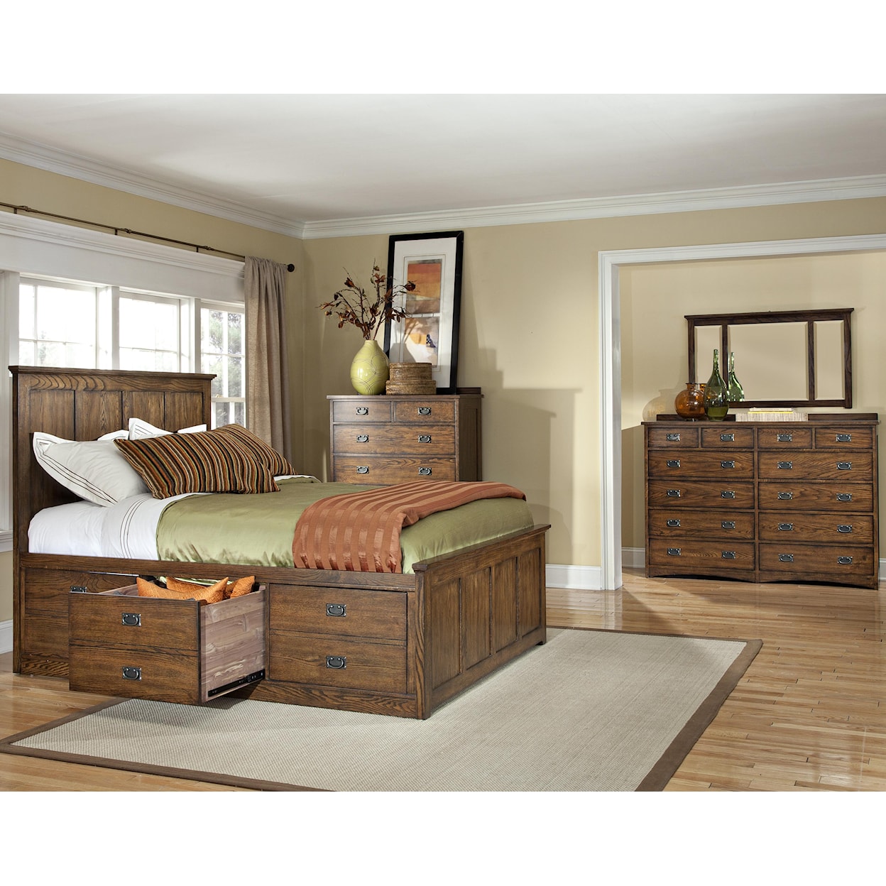 Intercon Oak Park King Panel Bed with 6 Storage Drawers