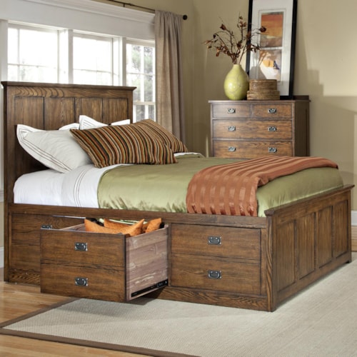 Mission Queen Panel Bed with Six Underbed Storage Drawers