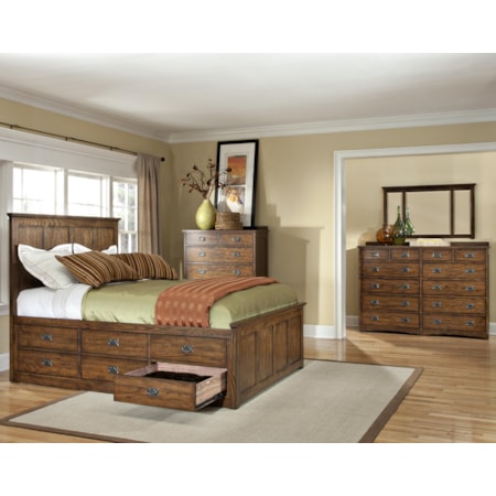 King Panel Bed with 9 Storage Drawers