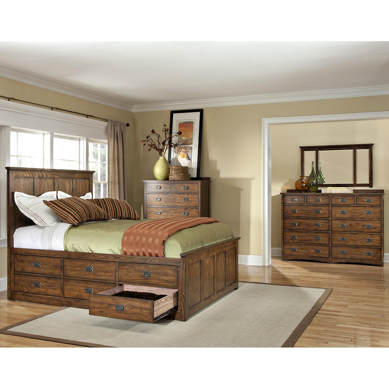 VFM Signature Oak Park Queen Panel Bed with 9 Storage Drawers