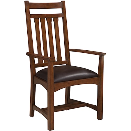 Dining Arm Chair with Slat Back and Upholstered Seat