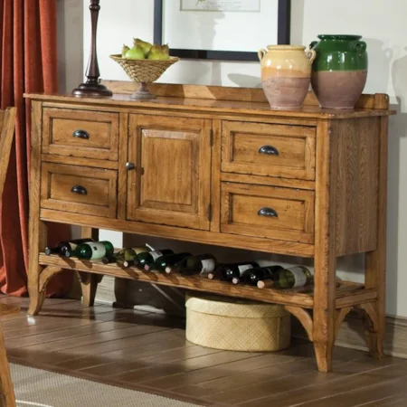 58" Country Style Server with 4 Drawers and Wine Rack
