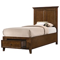 Transitional Youth Twin Storage Panel Bed with 1 Footboard Drawer