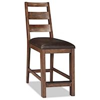 Rustic Upholstered Bar Stool with Ladder Back