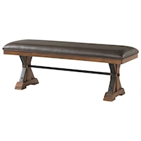 Rustic Upholstered Dining Bench with Metal Accents