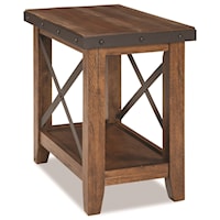 Rustic Chairside Table with Metal Accents