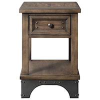 Rustic Chairside Table with Drawer and Bottom Shelf