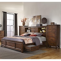 Queen Bookcase Bed with Storage Rails