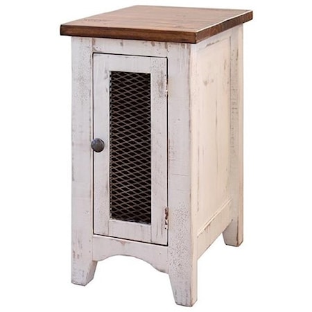 Rustic Chairside Table with Mesh Panel Door