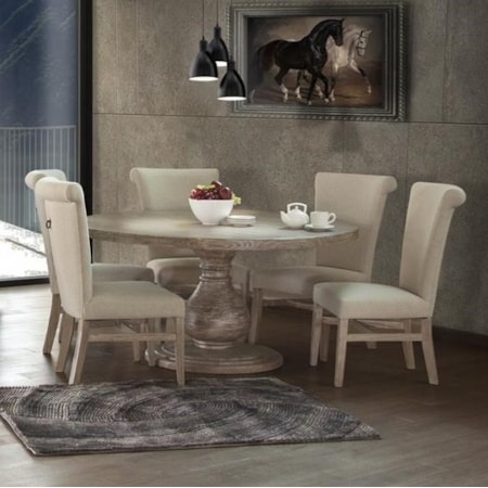 6 Piece Round Table and Upholstered Chair Set