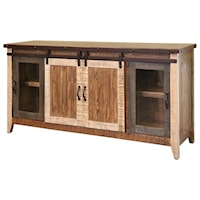 Rustic 70" TV Stand with Sliding Doors