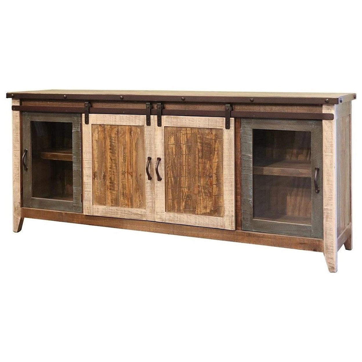 International Furniture Direct 900 Antique TV Stand with Sliding Doors
