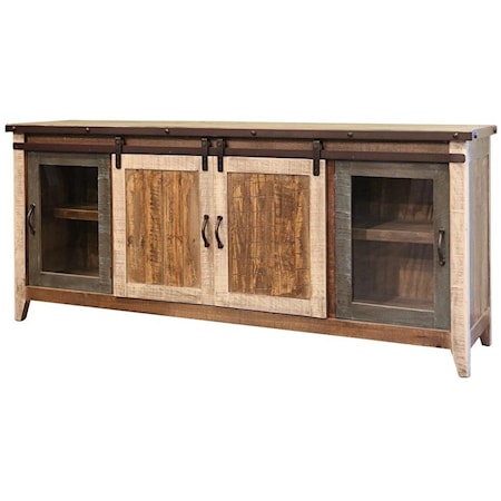 Rustic TV Stand with Sliding Doors