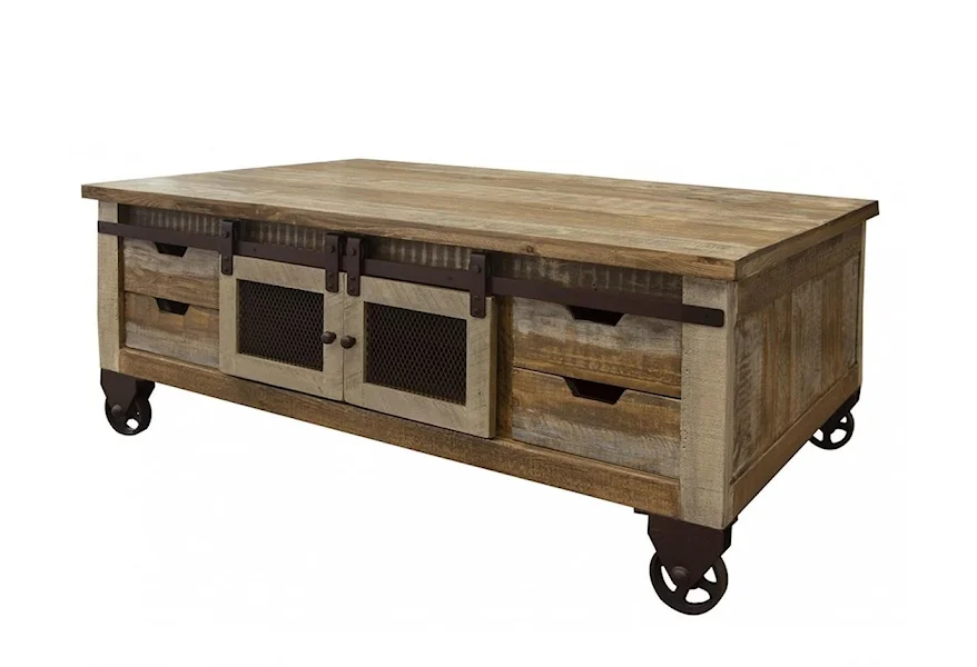900 Antique Cocktail Table with 4 Doors and 8 Drawers by International Furniture Direct at Furniture and ApplianceMart